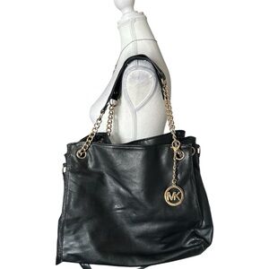 Y2K “Michael Kors” Black Leather Jet Set Chain Shoulder Tote Bag